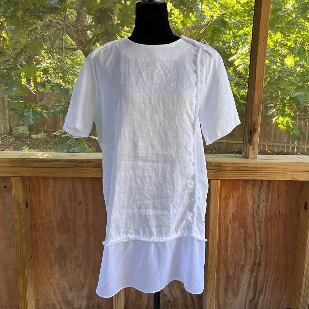 Beulah Style Women's White Linen Tunic Dress Size L